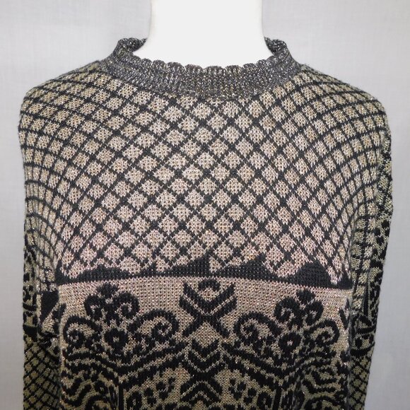 Vintage Separate Scene Womens L Black Gold Metallic Pullover Knit Sweater Retro - Picture 3 of 16